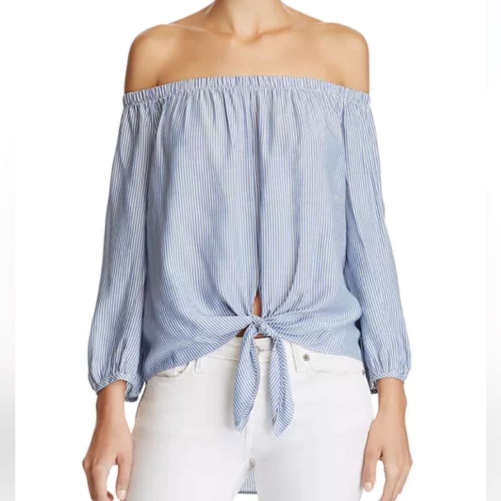AQUA Striped Off-the-Shoulder Tie-Front Top XS